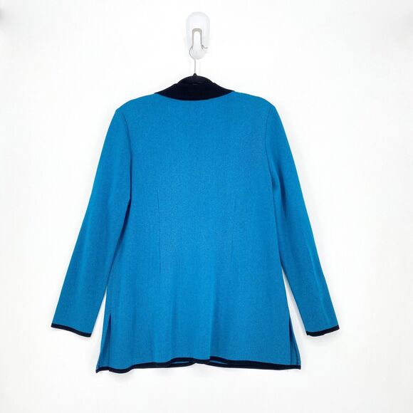 VTG Misook Exclusively Women L Blazer Jacket Turquoise Blue Shoulder Pad Acrylic - Picture 4 of 6